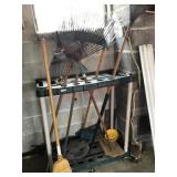 Garden tool rack and rakes