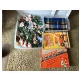 Tote of silk flowers/ wilton pans/ craft items