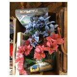 Box with silk flowers and misc