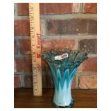 Green/ blue and clear art glass vase