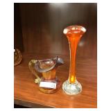 Art glass bud vase/ crackle glass pitcher