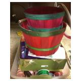 Tote of ribbon and tissue paper/ 3 red apple