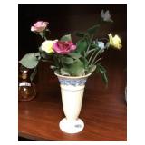 Wedgewood bud vase with glass flowers