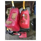 3 Gas cans and patio table