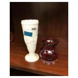 White Fayette glass vase/ Purple glass bowl