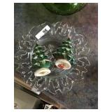 Lefton tree salt and pepper shakers/ crystal bowl