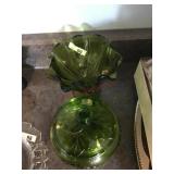 Green glass bowl/ Viking green covered candy dish