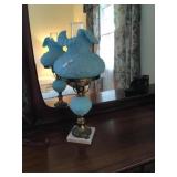 Blue art glass dresser lamp (believe Fenton)