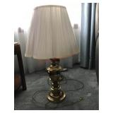Brass touch lamp with white shade