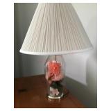Glass lamp with floral inside with white shade