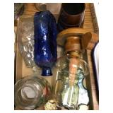 Flat w/ cardinal candle holder/ blue bottle and