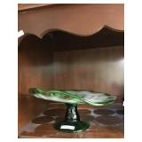 Green art glass pedestal plate