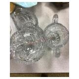 Cut glass sugar and creamer and candy dish
