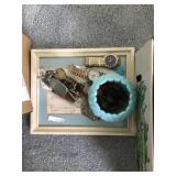 Blue Fenton dish/ picture and watches