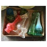Box with art glass vases/ tooth picks
