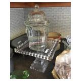 Glass cake plate and decorator jar with lid