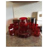 Blenko red luncheon set 11 pieces