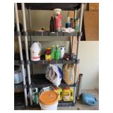 Rubbermaid plastic shelf with contents
