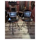 Pair of metal and leather bar stools