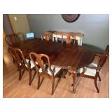 Cherry dinning room table and 6 chairs and 2
