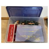 Tote of Christmas lights and ornaments