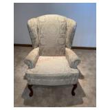 Wing back chair matches lot 1 has damage to top