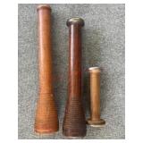 3 wooden spools
