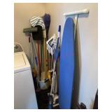 Kitchen floor care items and ironing board