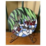Lead glass dragonfly plate on stand