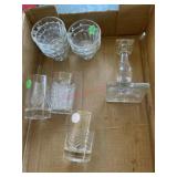 7 ice cream dishes, candle holder and glasses