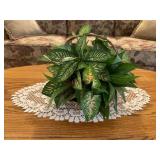 9x12 faux plant in basket with doily