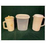 Plastic tea pitchers and flour container