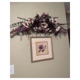 3 framed pictures and faux spray plant