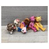 6 different medium size animal beanie baby