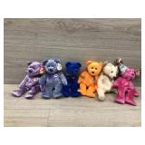 6 different medium size animal beanie baby