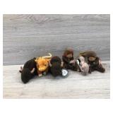 6 different medium size animal beanie baby
