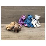 5 different medium size animal beanie baby