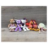 6 different medium size animal beanie baby