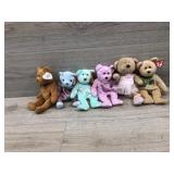 6 different medium size animal beanie baby
