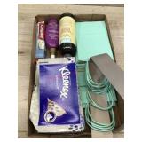 Flat of tissues, paper bags, and more