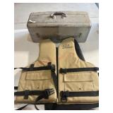 Life jacket and metal tacklebox