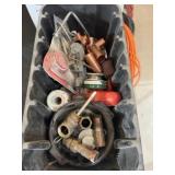 Box of plumbing supplies and some tools