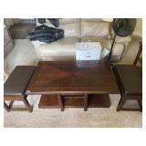 Living room cocktail table with 2 stools