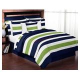 Navy Blue Lime Green and White Full queen bedding
