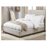 Queen fabric & wood bed- open box