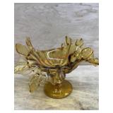 AMBER/GOLD RUFFLED EDGED PEDESTAL DISH