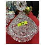 CRYSTAL  CANDY DISH W/BIRD MOTIF ORNATE