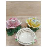 1 LOT - 3 PCS - CAPADIMONTE OPEN YELLOW ROSE