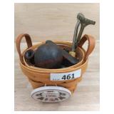 SMALL LONGABERGER BASKET W/1996, ASSORTED FINIALS