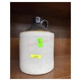 BROWN/CREAM CROCK JUG SMALL CHIP ON CREAM EDGE